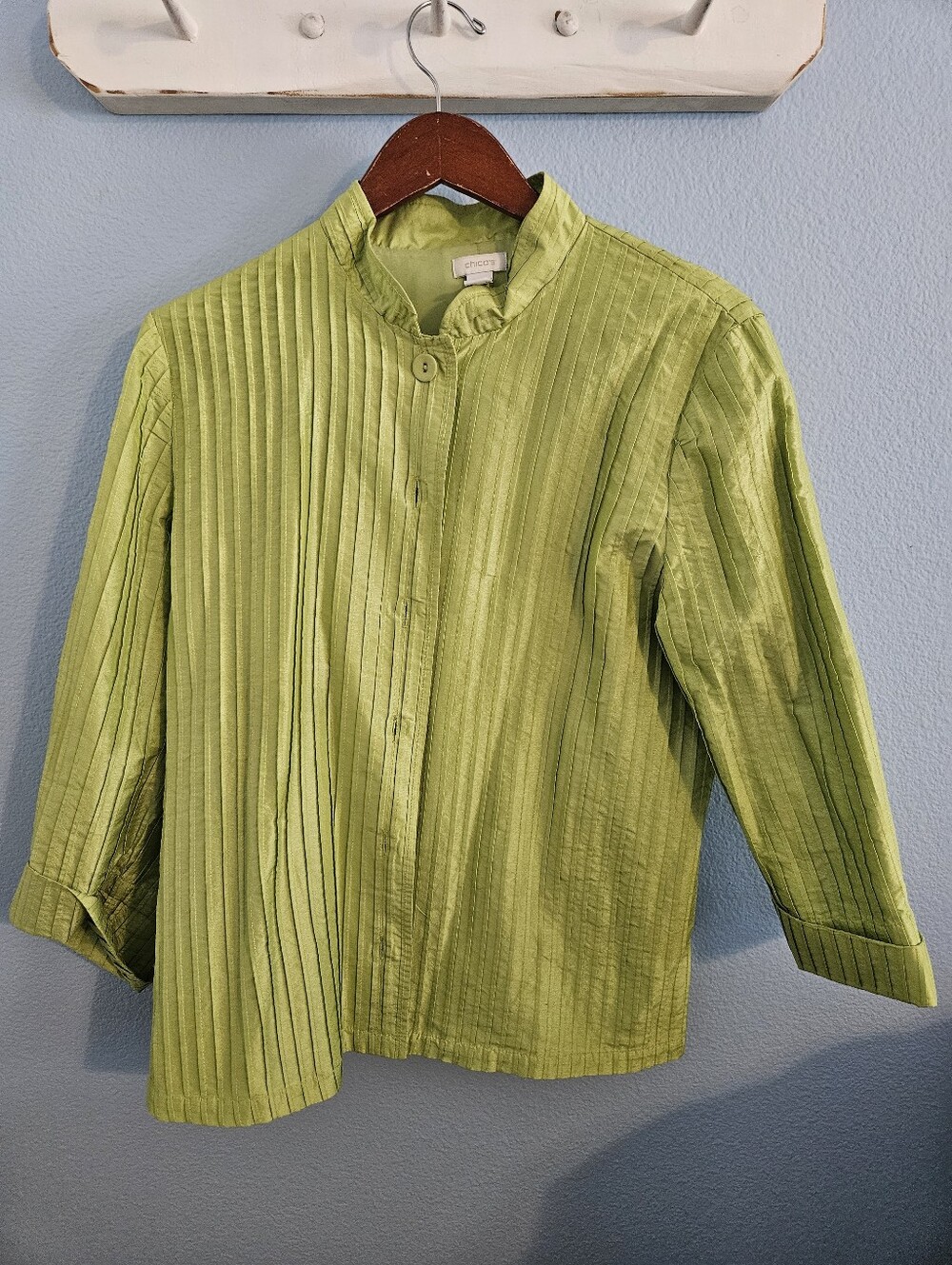 Chico's Light Green Pleated Button-Front Jacket
